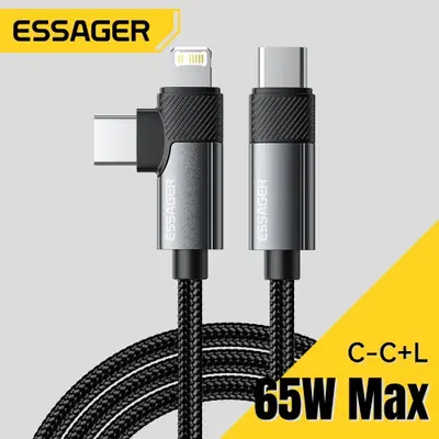 Image de Câble USB-C 65W PD 2-en-1 pour iPhone, iPad, MacBook & Xiaomi