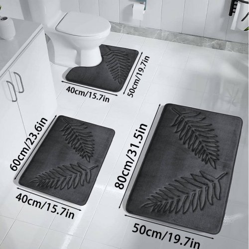Imagen de Juego de 3 Alfombrillas de Baño Antideslizantes Suaves con Secado Rápido, Alfombras de Baño Absorbentes y Lavables en la Máquina para Suelos del Hogar