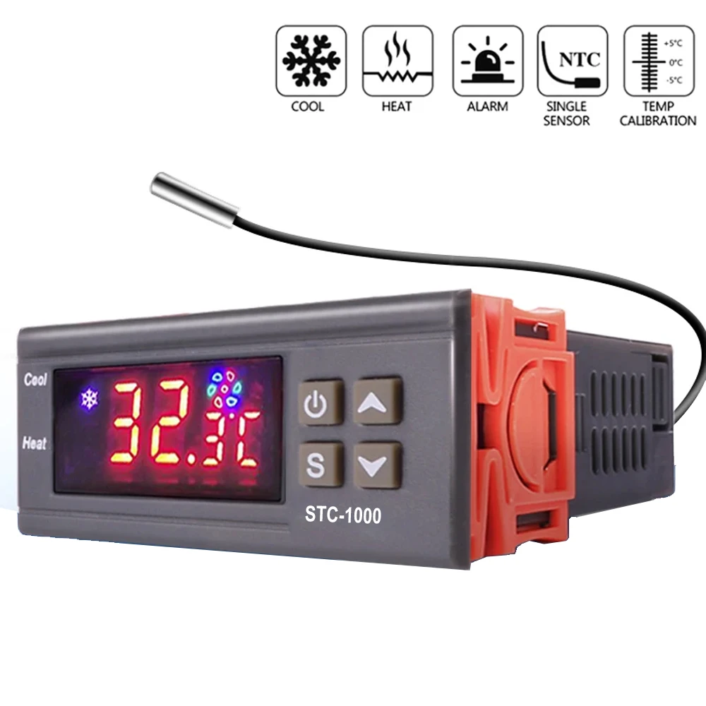 Afbeelding van Digitale LED Temperatuurregelaar met Thermostaatfunctie voor Verwarming en Koeling – STC-1000, 12V/24V/220V, Ideaal voor Incubators en Gecontroleerde Omgevingen