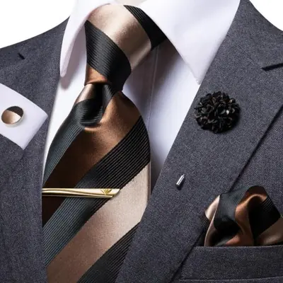 Image de Ensemble de Boutons de Manchette & Hanky Paisley - Jaune Marron