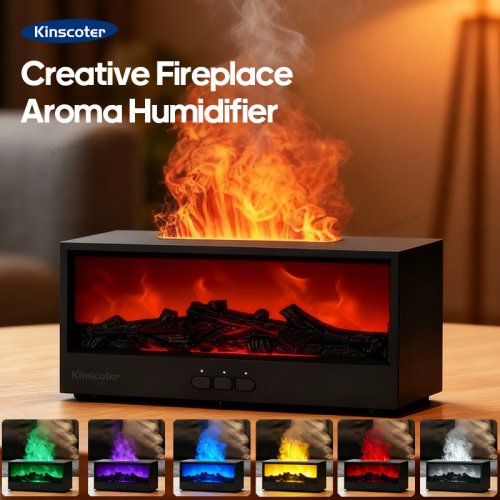 Immagine di Camino Simulato con Diffusore di Aromi, Umidificatore d'Aria e Luce Notturna a LED – Ideale per Ambienti Rilassanti con Oli Essenziali e Telecomando