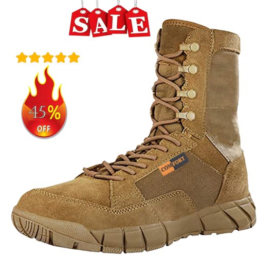 Immagine di Scarpe Tattiche da Uomo Leggere e Resistenti - Stivali da Combattimento Stringati per Allenamento, Trekking e Uso Esterno Impermeabili e Traspiranti