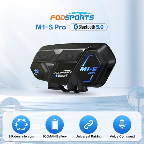 Imagen de Intercomunicador Bluetooth para Casco de Motocicleta Fodsports M1 S Pro, Auriculares Impermeables con Alcance de 2000m y Conexión para 8 Conductores