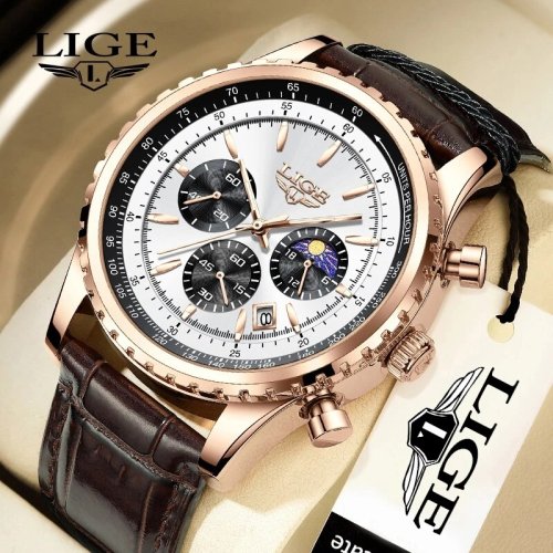 Imagen de Reloj de Pulsera para Hombre de Lujo con Correa de Cuero y Caja de Acero Inoxidable, Resistente al Agua, Diseño Deportivo y Elegante
