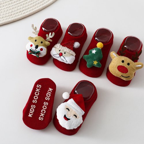 Imagen de Calcetines Navideños para Bebé con Papá Noel