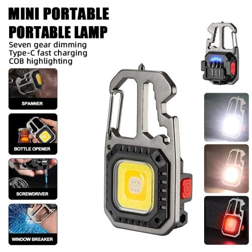 Zdjęcie Mini Latarka LED z Brelokiem do Kluczy – Przenośna Lampa Robocza z Akumulatorem, Światło Kempingowe z Młotkiem i Śrubokrętem – Idealna dla Bezpieczeństwa i Samoobrony