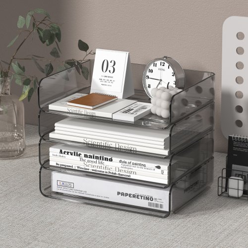 Imagen de Organizador de Escritorio con Bandeja de Papel de 4 Niveles, Portalápices Integrado y Bandejas Apilables para Archivos y Documentos