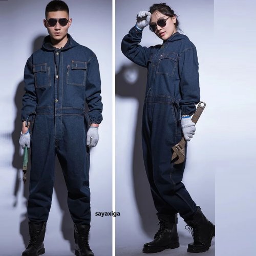 Bild von Robuste Arbeitskombination aus Baumwoll-Denim – Ideal für Winter & Schweißarbeiten