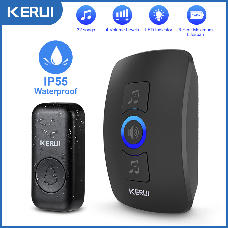 Image of KERUI M525 Outdoor Wireless Doorbell Waterproof Smart Home Door Bell Chime Kit LED Flash Security Alarm Welcome House Melodies