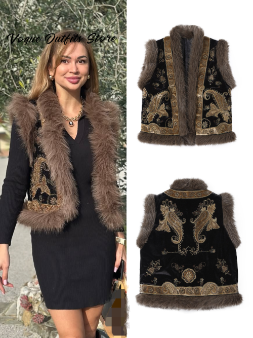 Imagen de Chaleco de mujer de retales de piel bordada a la moda, chaleco corto sin mangas, chalecos Vintage para ir al trabajo para primavera 2026, novedad de invierno 2025