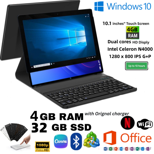 Zdjęcie Tablet PC 10,1 cala z 4 GB RAM i 32 GB ROM, system Windows 10 64-bit, dwurdzeniowy, z WiFi i ekranem IPS o rozdzielczości 1280x800