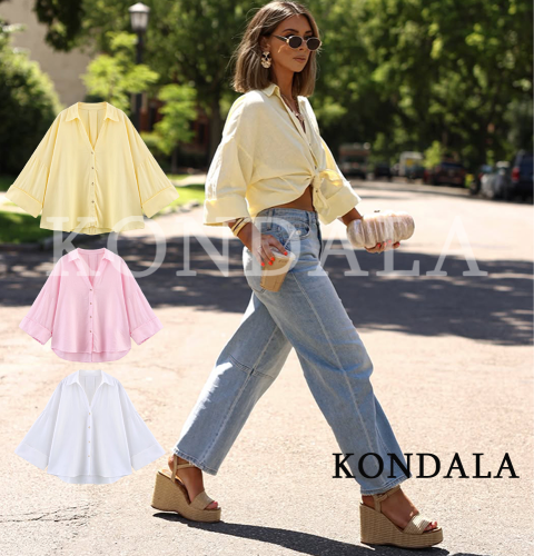 Image of Kondala Minimalist Casual Loose Shirt for Women – Trendy Wide Sleeve Blouse for Spring Summer 2026, Perfect for Commute, Holidays, and Everyday Wear