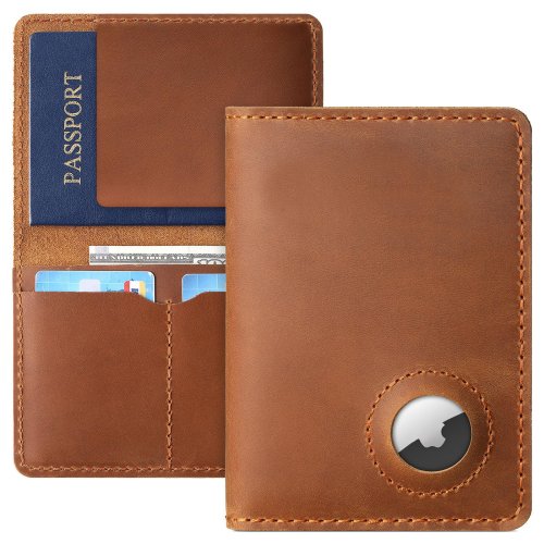 Immagine di Custodia Porta-Passaporto in Pelle Vintage con AirTag