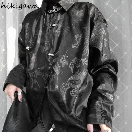 Image de Chemisier Vintage Harajuku Dragon Jacquard Y2K