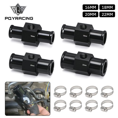 Afbeelding van Zwarte Water Temperatuurmeter met Radiator Sensor en Slangadapter voor 18mm, 20mm, 22mm en 24mm Pijpen – Precieze Koelvloeistof Temperatuurmeting voor Auto’s
