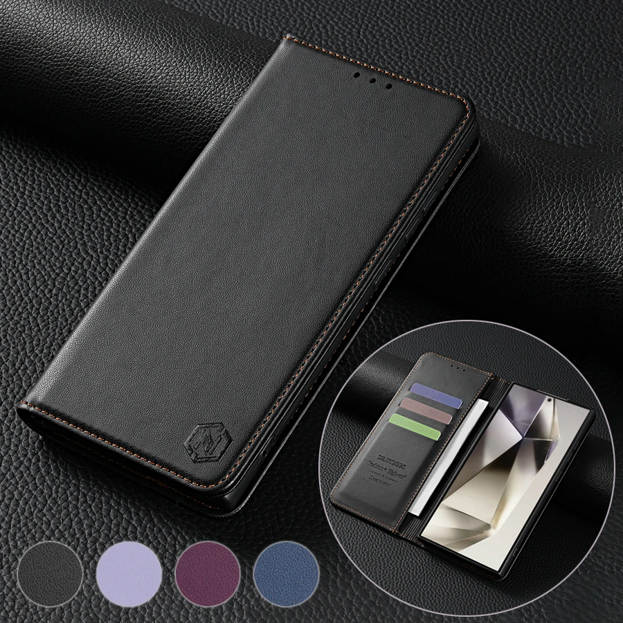 Image of Premium Magnetic Flip Leather Wallet Case with Card Slots for Samsung Galaxy S25 Ultra, S24 Plus, S23, S22, S21, S20 FE, A15, A16, A36, A55, A56