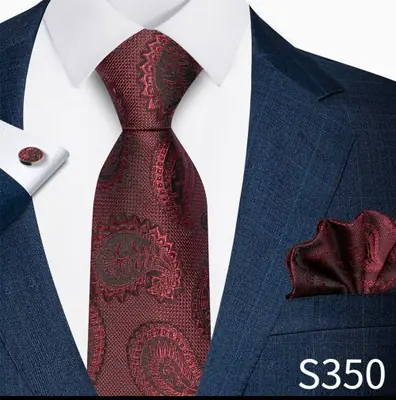 Image de Cravate Homme 8cm + Poche Carrée + Boutons de Manchette - Ensemble Élégant
