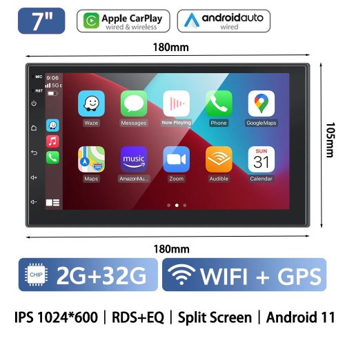 Afbeelding van Universele 7-inch 2-DIN Autoradio met Android 13, CarPlay, Android Auto en Multimedia Videospeler voor Auto's