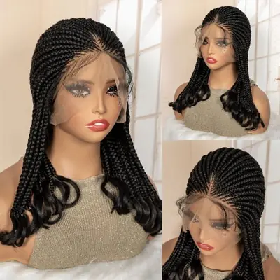 Image de Perruque Tressée Synthétique 18" - Dentelle Pleine & Frontale Sans Nœuds