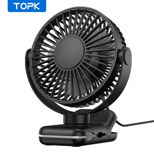 Zdjęcie TOPK Wentylator biurkowy z klipsem USB Silnik bezszczotkowy Mocny przepływ powietrza Wytrzymały zaci...