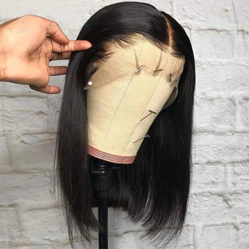 Image of Natural Brazilian Remy Human Hair Wig - Straight Bob Cut, Full Machine-Made Swiss Lace Front Wig for Women, 8-16 Inches, 150% Density