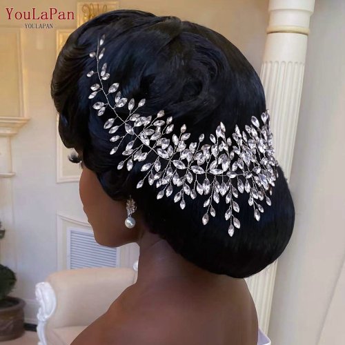 Immagine di Fascia da Sposa in Argento Dorato con Strass di Cristallo