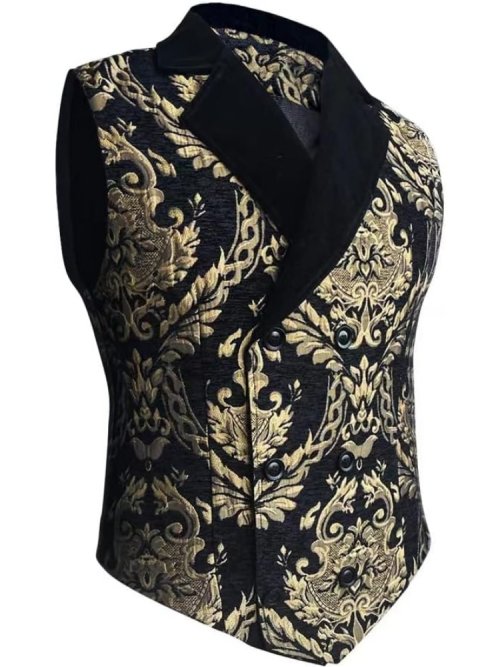 Image of Men's Victorian Double-Breasted Gothic Steampunk Waistcoat Jacket – Elegant Vintage Style for Daily Wear and Halloween Parties