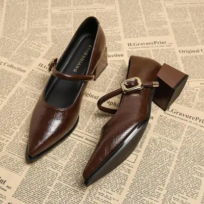 Image de Chaussures Rétro Bout Pointu en Cuir - Style Élégant & Confortable