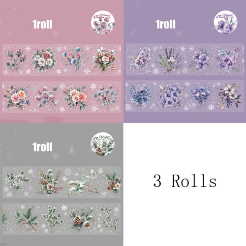 Imagen de Cintas Adhesivas Troqueladas con Diseño Floral Invernal para Manualidades y Decoración de Álbumes y Tarjetas - Pack de 3 Rollos