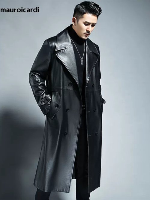 Afbeelding van Herfst Trenchcoat voor Mannen - Waterdichte PU Lederen Lange Dubbele Rits Jas in Zwarte Kleur, Plus Size 4XL en 5XL, Stijlvolle Bovenkleding 2022