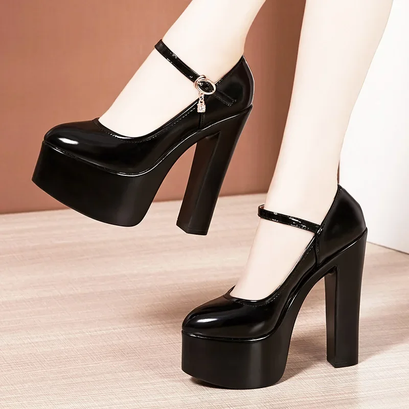 Imagen de Zapatos de tacón alto 15 cm para mujer, estilo bomba con plataforma gruesa y diseño elegante para fiestas, bodas y eventos formales 2025