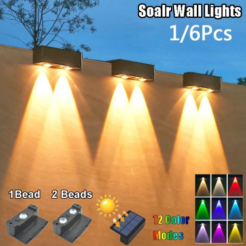 Imagen de Luz Solar de Pared IP65 con Foco LED Impermeable para Exteriores, Iluminación Decorativa para Porche, Valla, Balcón y Jardín - Pack de 1 a 6 Unidades