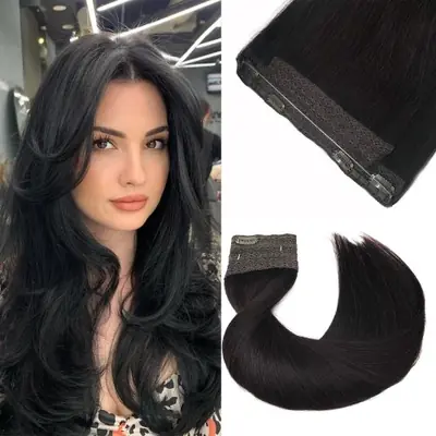 Image de Extensions de Cheveux Remy Naturelles - Balayage Brun Foncé à Châtain
