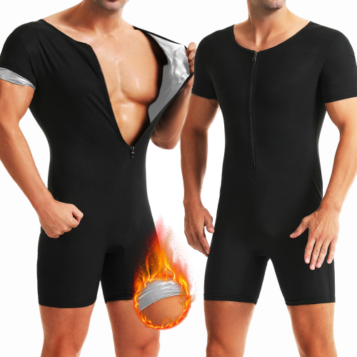 Image of Men's Natural Sweat-Inducing Sauna Suit with Waist Trainer for Effective Weight Loss and Fitness Training
