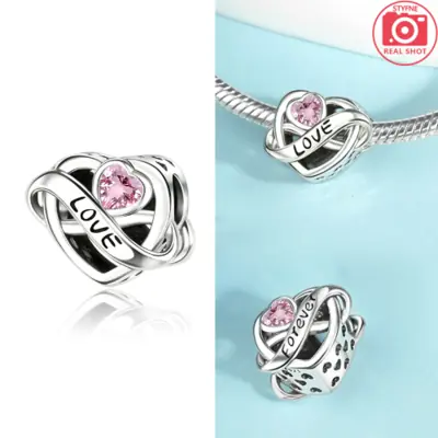 Image de Perles Cœur Zircon Rose Or - Breloques Argent 925