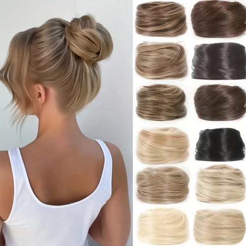 Image of Natural-Looking Synthetic Chignon Hair Bun with Elastic Band – Clip-In Ponytail Extension for Instant Updo Hairstyle
