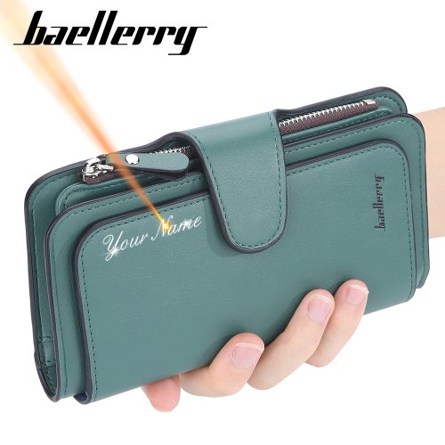 Imagen de Cartera Larga para Mujer con Grabado de Nombre Personalizado, Alta Calidad, 15 Tarjeteros, Monedero Clásico con Cremallera, Diseño Elegante y Práctico