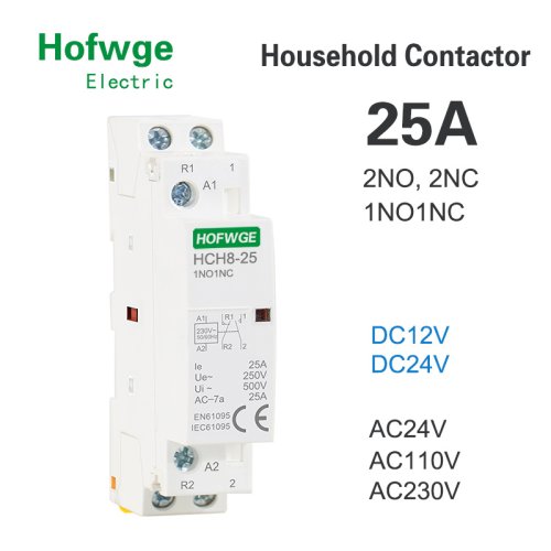 Zdjęcie Modułowy stycznik elektryczny HCH8 2P 16A/20A/25A, 2NO/2NC/1NO+1NC, 24V/110V/220V – automatyczny przekaźnik do montażu na szynę DIN, idealny do instalacji domowych i przemysłowych
