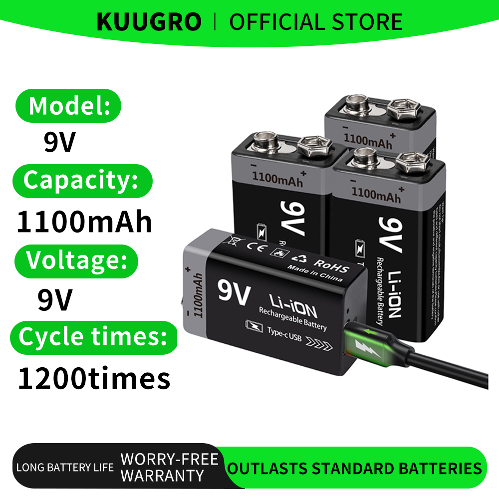 Afbeelding van Oplaadbare 9V Li-Ion Batterij met USB-C - 1100mAh voor RC & Speelgoed