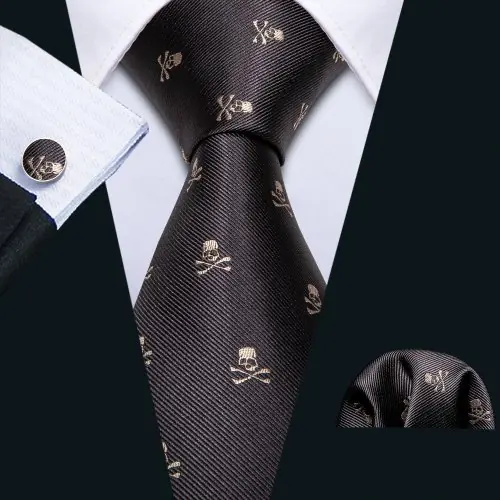 Image de Cravate Noire Soie + Boutons de Manchette - Ensemble Élégant Homme