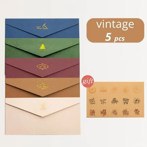 Image de Enveloppes Vintage avec Autocollants - Lot de 5