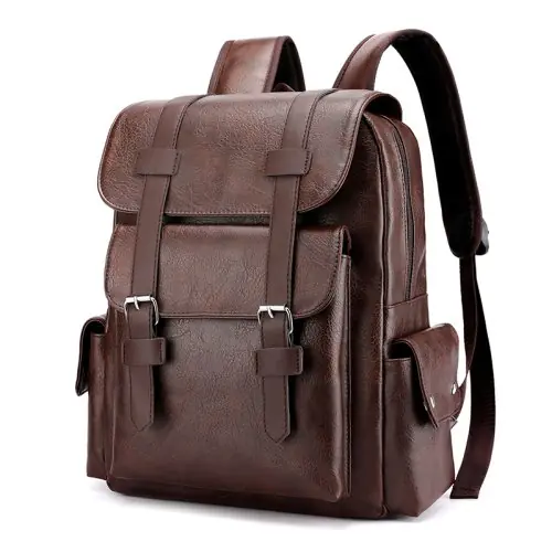 Image de Sac à dos homme en cuir PU - Grand format, idéal pour ordinateur portable