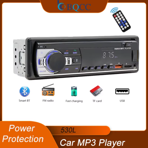 Bild von bqcc 530L 1-DIN Autoradio mit Bluetooth, USB, AUX, TF-Karte, FM-Tuner, LED-Display, Schnellladefunktion und Fernbedienung – Modernes Auto-Stereo für Musikstreaming und MP3-Wiedergabe