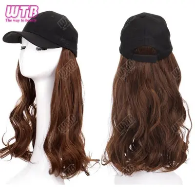 Image de Perruque Casquette Longue Bouclée Noire avec Reflets Blancs