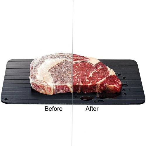 Image of Natural Aluminum Alloy Fast Defrosting Tray for Safe and Quick Thawing of Meat, Fish, and Frozen Foods with Included Cleaning Brush – KC0044
