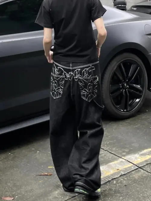 Image de Jeans Vintage Brodés Oversize - Style Y2K Grunge