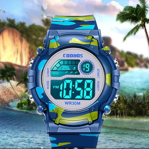 Bild von COOBOS Kinderuhr Camouflage Sport Elektronische Digitaluhr Wasserdichte Multifunktions-LED-Uhr für Jungen Mädchen Kinderuhr