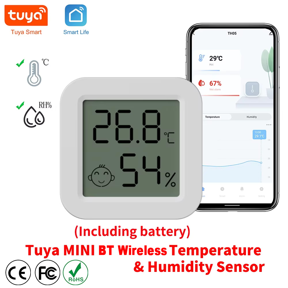 Zdjęcie Najnowszy czujnik temperatury i wilgotności Tuya Bluetooth Termometr LCD Mini inteligentny elektryczny higrometr Pilot aplikacji sterowania domem