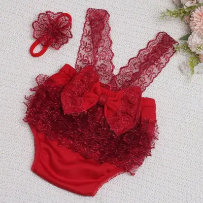 Tenue Photo Bébé Dentelle & Nœud Papillon Bleu