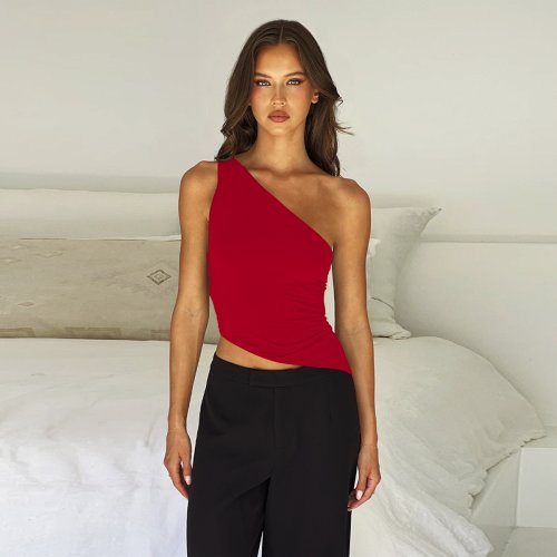 Immagine di Top da Donna Sexy con Tracolla Diagonale Senza Maniche, Modello Aderente Senza Schienale, Perfetto per Feste in Discoteca e Vacanze al Mare – Nuovo Design 2024
